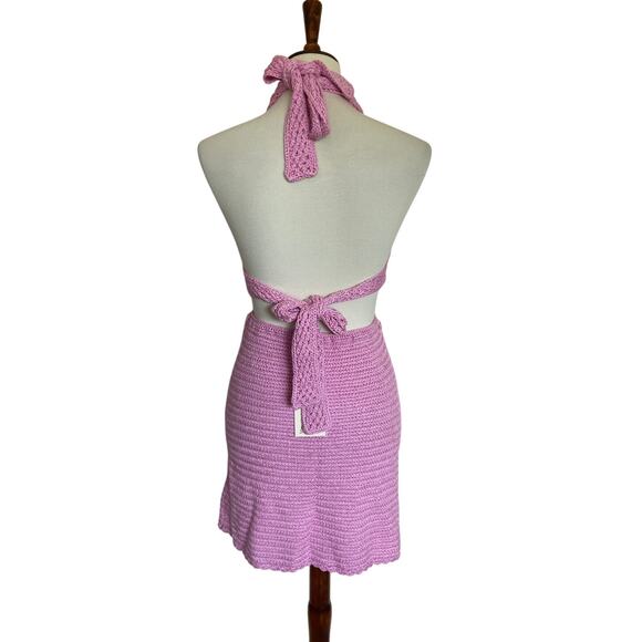 Elan Crochet Cutout Halter Mini Dress - Picture 2 of 3